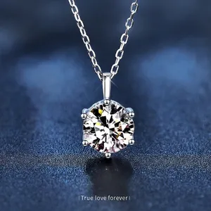 Round Cut Moissanite Pendant Necklace 925 Sterling Silver Claw Setting Elegant Sparkling Jewelry For Women Gift