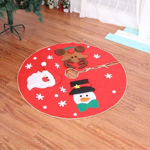 100cm red embroidered Christmas tree skirt with Santa Claus, elk, and snowman patterns