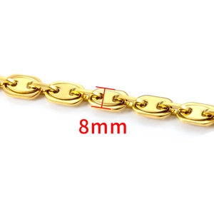 8mm gold stainless steel pig nose chain necklace with polished coffee bean links