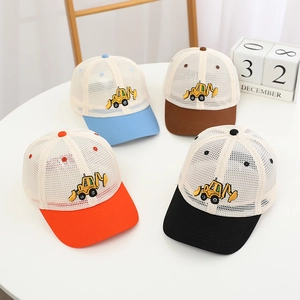 Kids Mesh Baseball Cap Breathable Sun Hat Cartoon Excavator Embroidery Peaked Cap For Boys Girls Toddler Adjustable Trucker Hat
