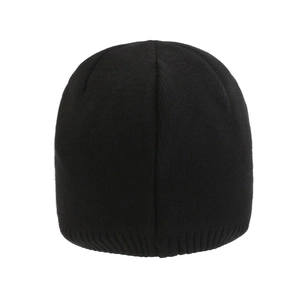 Classic black winter knit hat with ribbed cuff and warm thick texture on white background