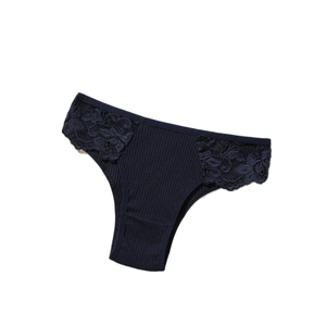 Culotte taille basse en coton côtelé bleu foncé avec empiècements en dentelle florale