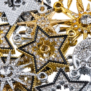 Sparkling alloy star and moon charms with rhinestones for DIY necklaces and earrings