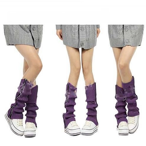 Purple knitted leg warmers with metal zippers and loose fit design for winter