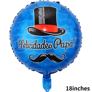 18-inch blue Father's Day foil balloon with Felicidades Papá text and mustache design
