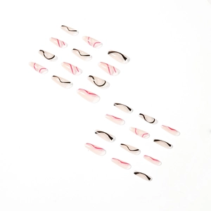 Faux ongles cercueil longs avec motifs de vagues roses et noirs, lot de 24 pièces