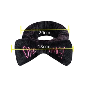 Black plush coral fleece OMG bow headband for washing face with elastic fit