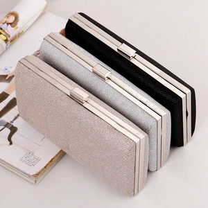 Evening Clutch Bag Glitter Rectangular Hard Shell Party Handbag With Detachable Metal Chain For Women Wedding Prom