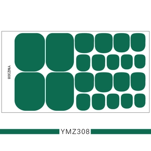 Sheet of deep green 3D solid color toe nail stickers YMZ308 with 24 various sizes