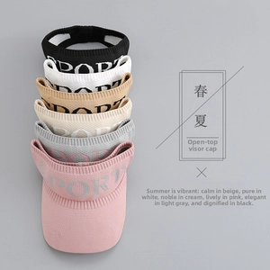 Detailed close-up showing six vibrant colors of knitted open top sun visors with Sport logo