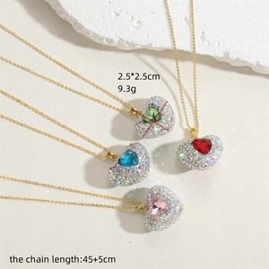 Colorful heart-shaped zircon pendant necklace set with crystal embellishments