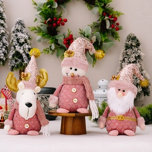 Christmas Pink Sequin Plush Figurine Ornaments For Tabletop Window Home Decor Santa Snowman Reindeer Styles