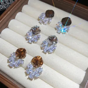 Elegant geometric drop earrings set with zircon stones in three distinct colors