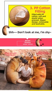 3D realistic dog plush pillow detailing soft PP cotton filling and hidden zipper design