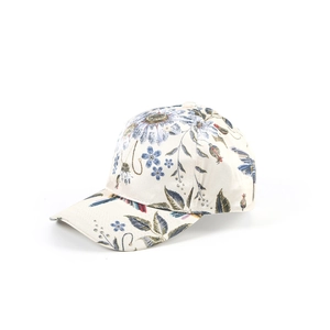 Casquette de baseball blanc cassé à imprimé floral botanique avec insigne en bronze