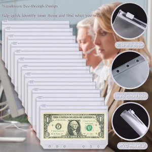 Detail of A6 size translucent PVC zipper binder pocket with 6-hole pre-punched design