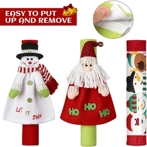 Detail showing Christmas fridge handle covers with snowman and Santa felt designs