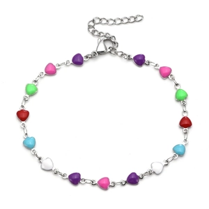 Colorful heart charms stainless steel chain bracelet anklet with adjustable lobster clasp