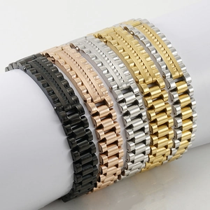 Mens stainless steel watch link bracelets in black rose gold silver and gold finishes