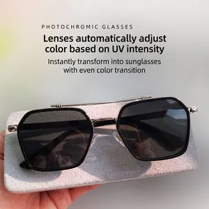 Macro detail of photochromic cycling sunglasses with black frame and metal bridge
