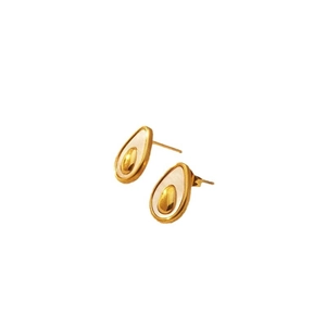 British style avocado shaped gold stud earrings with white shell inlay for women