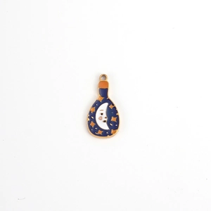 Vintage stainless steel enamel potion bottle pendant with moon and stars patterns