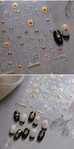 Detail of M775 Bohemian nail stickers with gold relief sun, moon and crystal accents
