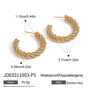 Boucles d'oreilles créoles C bicolores en acier inoxydable avec motif de corde tressée
