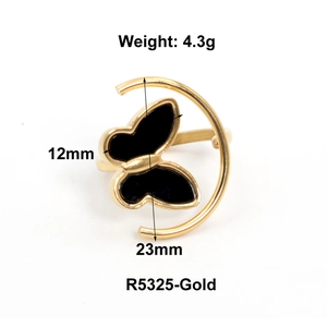 Macro shot of gold butterfly ring with dimensions 12mm height and 4.3g weight details