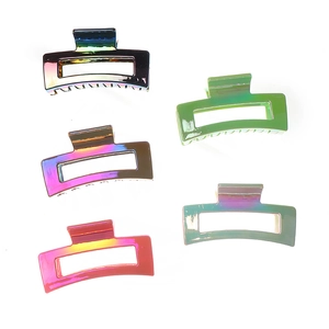 Set of 5 iridescent laser hollow square hair claws in assorted metallic colors