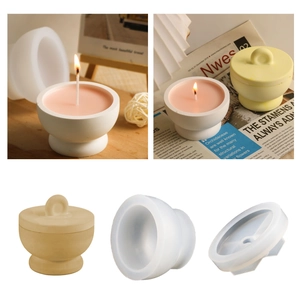 Vista dettagliata dello stampo in silicone per contenitore tondo con coperchio per candele