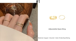 Close-up of golden double-layer ring with beige enamel drip and thin minimalist band