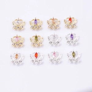 12pcs set of crown and heart nail art charms with colorful marquise stones and gold silver base