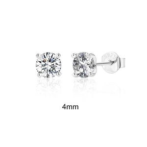 Macro view of 4mm moissanite earrings with S925 sterling silver four-prong setting