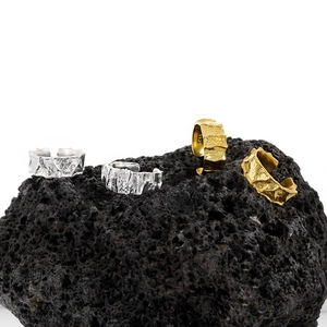 Irregular lava texture S925 sterling silver adjustable rings in silver and gold finish