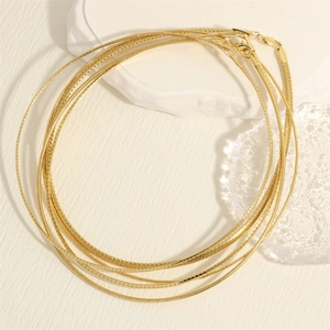 Chic layered 18K gold plated snake bone flat chain necklace for women jewelry