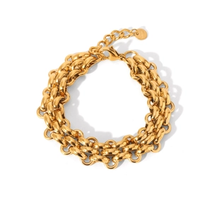 18K gold plated stainless steel braided chunky link bracelet for women with lobster clasp