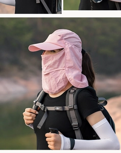 Rosa multifunktionaler Outdoor-Sonnenhut mit breiter Krempe, Maske und Nackenschutzhülle