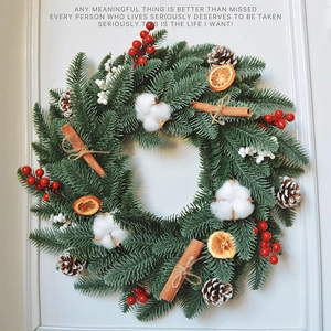 Artificial Christmas Wreath With Pine Needles Red Berries Cotton Pine Cones Cinnamon Dried Orange Slices Metal Bells