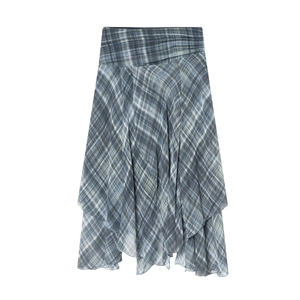 Jupe Mi-Longue À Carreaux Pour Femmes Mousseline Ourlet À Volants Irrégulier Taille Haute Élégante Romantique Mode Automne Hiver
