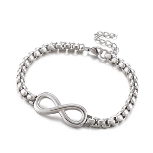 Bracelet symbole infini en acier inoxydable avec chaîne à mailles carrées