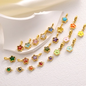 Chic gold-plated stainless steel star and flower pendants with colorful cubic zirconia