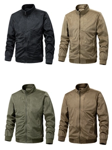 Detail of four color options for the lightweight suede-like men's stand collar jacket