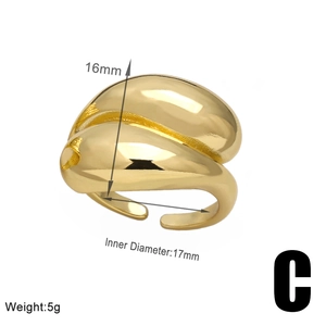 Detail view of gold wrap ring with dimensions: 16mm height, 17mm diameter, 5g weight