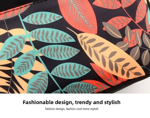 Detail of colorful floral print on durable oxford fabric with intricate leaf patterns