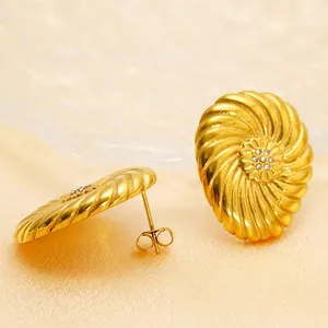 Boucles d'oreilles spirale en acier inoxydable plaqué or 18K avec zircons scintillants