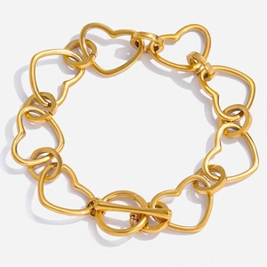 Stainless Steel Heart Link Bracelet 18K Gold Plated Toggle Clasp Waterproof Hypoallergenic Jewelry For Women