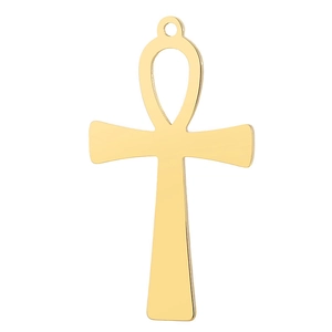 Polished gold Ankh cross pendant in stainless steel shown from a frontal view
