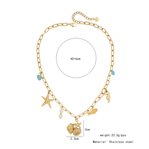 Vue détaillée du collier en acier inoxydable thème marin avec mesures et poids inclus