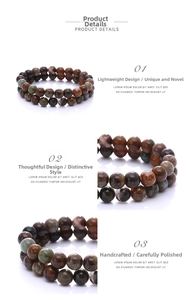 Macro view showing natural multi-color stone beads with unique patterns on a double-layer bracelet
